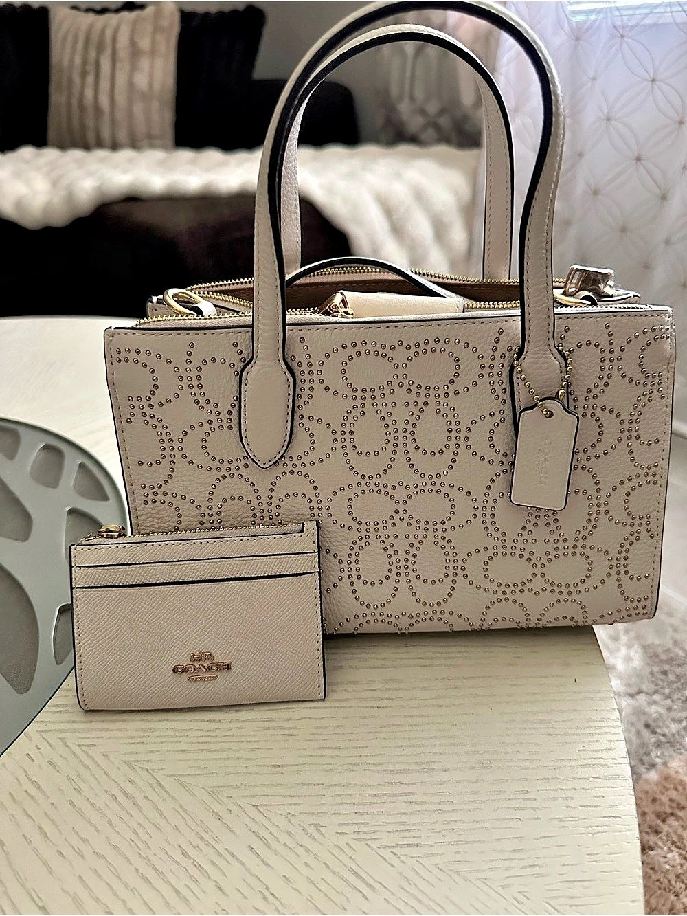 Coach Studded Shoulder Bag in Cream